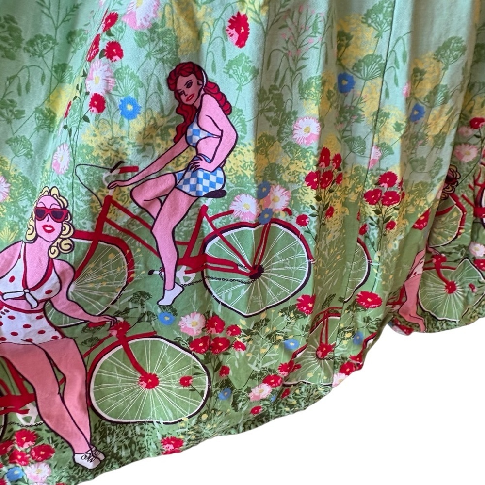Retro Pin Up Rockabilly Polka Dot Dress Novelty Skirt Bicycles Medium 6 - Picture 4 of 15